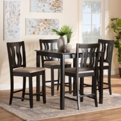 5pc Fenton Fabric Upholstered And Wood Pub Dining Set Dark Brown - Baxton Studio -Outlet Baxton Studio Store GUEST 6aa875a3 ef2c 4e81 adbc 5c99092e30f3