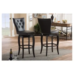 29" Leonice Faux Leather Upholstered Button Tufted Swivel Barstool Dark Brown - Baxton Studio -Outlet Baxton Studio Store GUEST 6ca408db 640c 402f ad0d 6e4b8f2867cb