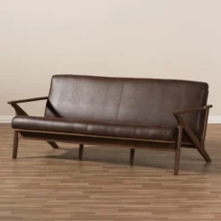 Bianca Mid-Modern Walnut Wood Distressed Faux Leather 3 Seater Sofa Dark Brown - Baxton Studio -Outlet Baxton Studio Store GUEST 6d4e3905 8271 4abf 8c82 7fae9e1cd9ad