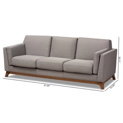 Baxton Studio Sava Fabric Upholstered Walnut Wood 3 Seater Sofa Gray - BaxtonStudio 3 Baxton Studio Sava Fabric Upholstered Walnut Wood 3 Seater Sofa Gray - BaxtonStudio - Image 3