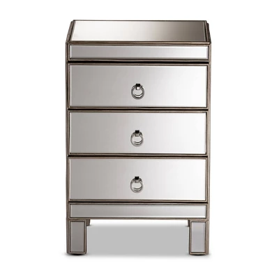 Ewan Mirrored 3 Drawer Nightstand Silver - Baxton Studio 2 Ewan Mirrored 3 Drawer Nightstand Silver - Baxton Studio - Image 2