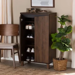 Talon Two-Tone Wood 2 Door Shoe Storage Cabinet Walnut Brown/Dark Gray - Baxton Studio -Outlet Baxton Studio Store GUEST 6f4a57cb a8b9 45a2 ad79 7db476b80e67