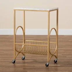 Jacek Metal Wine Cart With Marble Tabletop Gold - Baxton Studio -Outlet Baxton Studio Store GUEST 6f7d401e 0b85 48c4 83b8 4570d6b65148