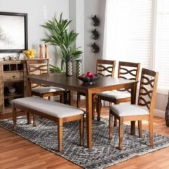 6pc Lanier Dining Set Gray/Walnut/Brown - Baxton Studio -Outlet Baxton Studio Store GUEST 6f8a32eb 86d7 4276 88f3 4d3e84aaa13d