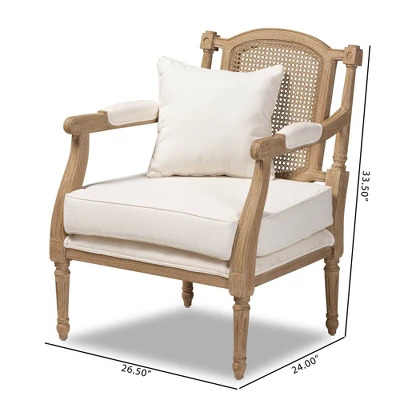 Clemence Upholstered Whitewashed Wood Accent Chair Ivory/Oak - Baxton Studio 4 Clemence Upholstered Whitewashed Wood Accent Chair Ivory/Oak - Baxton Studio - Image 4