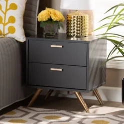 Kelson Wood 2 Drawer Nightstand Dark Gray/Gold - Baxton Studio 6 Kelson Wood 2 Drawer Nightstand Dark Gray/Gold - Baxton Studio -Outlet Baxton Studio Store GUEST 7181cbb4 9260 4374 8808 a18d8ac8ccfb