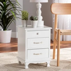 Layton Wood 3 Drawer Nightstand White - Baxton Studio -Outlet Baxton Studio Store GUEST 71dcd94d f980 4ec1 bd8f b2f3f6a1be4c