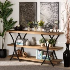 Terrell Wood And Metal Console Table Brown - Baxton Studio -Outlet Baxton Studio Store GUEST 7218c9f7 3f5a 459e b9c9 acb2196d096f