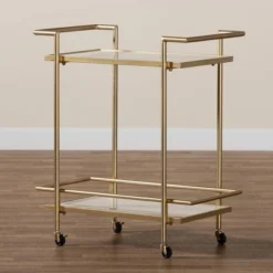 Louise Metal And Marble 2 Tier Wine Cart Gold/White Marble - Baxton Studio -Outlet Baxton Studio Store GUEST 721e71c8 4f75 4c41 82c0 1c934b24e020