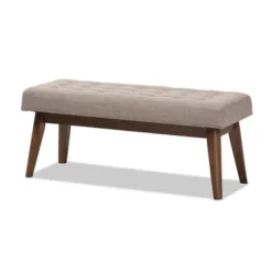 Elia Mid Century Modern Walnut Wood Fabric Button Tufted Bench - Baxton Studio -Outlet Baxton Studio Store GUEST 724901f5 b7f2 4733 bc2a 4d17294d0271