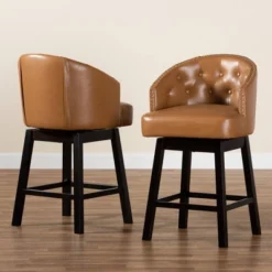 2pc Theron Faux Leather And Wood Swivel Counter Stool Set - Baxton Studio 16 2pc Theron Faux Leather And Wood Swivel Counter Stool Set - Baxton Studio -Outlet Baxton Studio Store GUEST 7264523c 91e8 48a3 926a 16136150e762