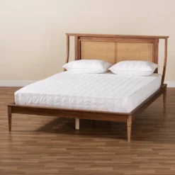 Jamila Wood And Synthetic Rattan Platform Bed Walnut Brown - Baxton Studio -Outlet Baxton Studio Store GUEST 7315dcec a518 4129 ad58 7af5c8dcc64c