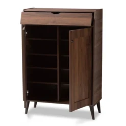 Cormier Walnut Finished 2 Door Wood Entryway Shoe Storage Cabinet Brown - Baxton Studio -Outlet Baxton Studio Store GUEST 731806b6 1e1b 4fba 9d78 6b3e7e36e311