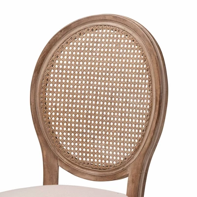Set Of 2 Louis Fabric Upholstered With Rattan And Wood Dining Chairs Beige/Brown - Baxton Studio 4 Set Of 2 Louis Fabric Upholstered With Rattan And Wood Dining Chairs Beige/Brown - Baxton Studio - Image 4