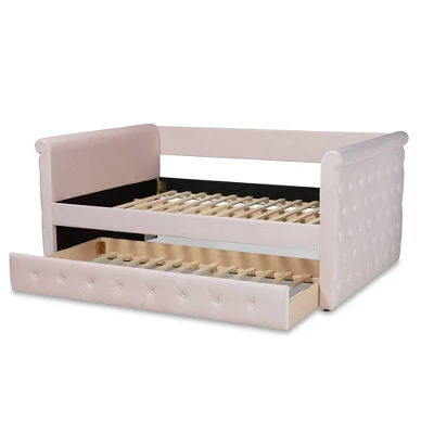 Full Amaya Velvet Daybed With Trundle Pink - Baxton Studio 4 Full Amaya Velvet Daybed With Trundle Pink - Baxton Studio - Image 4