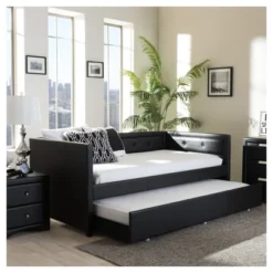 Frank Modern And Contemporary Faux Leather Button - Tufting Sofa Daybed With Roll - Out Trundle Guest Bed - Twin - Baxton Studio -Outlet Baxton Studio Store GUEST 74ffed9a 880e 4a12 9587 e214e31cea66