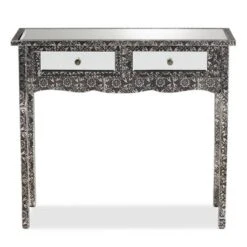 Wycliff Metal And Mirrored Glass 2 Drawer Console Table Dark Gray/Silver - Baxton Studio -Outlet Baxton Studio Store GUEST 7562ce0e e55a 42a7 9d29 d1935908dc5c