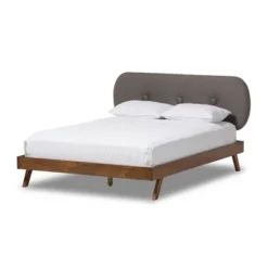 Penelope Mid-Century Modern Solid Wood And Fabric Upholstered Platform Bed Gray/Walnut Brown - Baxton Studio 11 Penelope Mid-Century Modern Solid Wood And Fabric Upholstered Platform Bed Gray/Walnut Brown - Baxton Studio -Outlet Baxton Studio Store GUEST 759f94c8 873b 4a46 b427 2f99bdf136a1