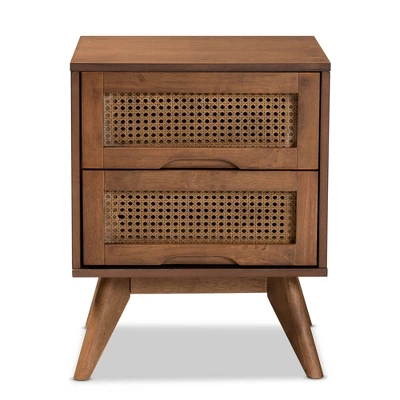 Barrett Wood And Synthetic Rattan 2 Drawer Nightstand Walnut Brown - Baxton Studio 2 Barrett Wood And Synthetic Rattan 2 Drawer Nightstand Walnut Brown - Baxton Studio - Image 2
