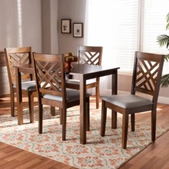 5pc Caron Fabric Upholstered Wood Dining Set Gray/Walnut - Baxton Studio -Outlet Baxton Studio Store GUEST 767e9b61 52a9 4154 bf20 b232122bc7bd
