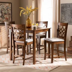 5pc Nisa Wood Pub Dining Set Walnut/Brown - Baxton Studio -Outlet Baxton Studio Store GUEST 787f467c 9a68 4365 95a7 48e009ef0f86