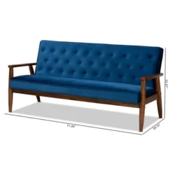 Sorrento Velvet Upholstered Wooden 3 Seater Sofa Navy Blue/Brown - Baxton Studio -Outlet Baxton Studio Store GUEST 7a8e4ab9 eefe 462d 8d8f 51963c365dca