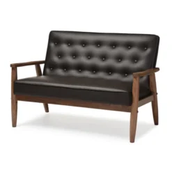 Sorrento Mid-Century Retro Modern Faux Leather Upholstered Wooden 2 Seater Loveseat - Baxton Studio -Outlet Baxton Studio Store GUEST 7b165166 8cee 4791 a4ed 8b3d0e0911b3
