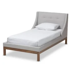 Louvain Modern And Contemporary Fabric Upholstered Walnut - Finished Platform Bed Grayish Beige - Baxton Studio -Outlet Baxton Studio Store GUEST 7b73d7eb a84d 4be0 aaca fc8a4ba8c03d