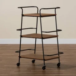 Small Bernard Rustic Industrial Metal And Wood 3 Tier Mobile Wine Bar Cart Black/Walnut - Baxton Studio -Outlet Baxton Studio Store GUEST 7b7ef752 ce3e 482f b796 fa2fd1bafbc6