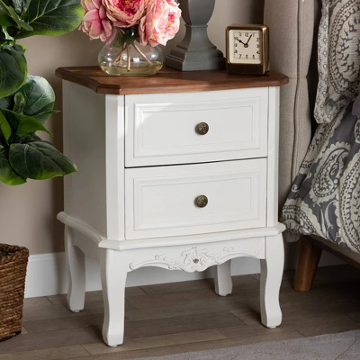 2 Drawer Darlene Wood Nightstand White/Cherry Brown - Baxton Studio 5 2 Drawer Darlene Wood Nightstand White/Cherry Brown - Baxton Studio - Image 5