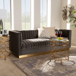 Aveline Velvet Upholstered Finished Sofa Gray/Gold - Baxton Studio 13 Aveline Velvet Upholstered Finished Sofa Gray/Gold - Baxton Studio -Outlet Baxton Studio Store GUEST 7ca3375a 38b2 48b1 8ad3 83f78df72553