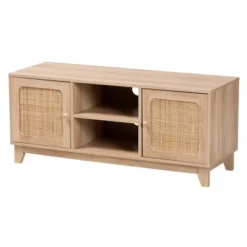 Elsbeth Wood And Natural Rattan 2 Door TV Stand For TVs Up To 40" Light Brown/Natural Brown - Baxton Studio -Outlet Baxton Studio Store GUEST 7cc6b6cc 0dfa 4c6f a5ae 9f850f0acb2e