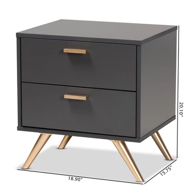 Kelson Wood 2 Drawer Nightstand Dark Gray/Gold - Baxton Studio 4 Kelson Wood 2 Drawer Nightstand Dark Gray/Gold - Baxton Studio - Image 4