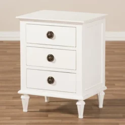 Venezia French - Inspired Rustic Washed Wood 3 - Drawer Nightstand - White - Baxton Studio -Outlet Baxton Studio Store GUEST 7e1303eb d199 44d3 82c2 9083aa416959