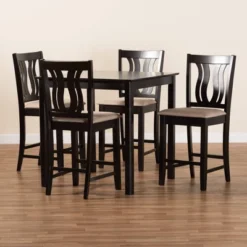 5pc Fenton Fabric Upholstered And Wood Pub Dining Set Dark Brown - Baxton Studio -Outlet Baxton Studio Store GUEST 7e49c749 d939 4eb1 9e0a cf377152036e