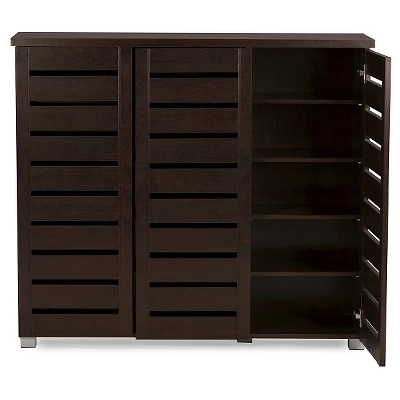 Adalwin Modern And Contemporary 3-Door Wooden Entryway Shoes Storage Cabinet - Dark Brown - Baxton Studio 3 Adalwin Modern And Contemporary 3-Door Wooden Entryway Shoes Storage Cabinet - Dark Brown - Baxton Studio - Image 3