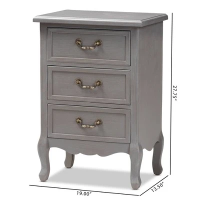 3 Drawer Capucine Finished Wood Nightstand Gray - Baxton Studio 4 3 Drawer Capucine Finished Wood Nightstand Gray - Baxton Studio - Image 4