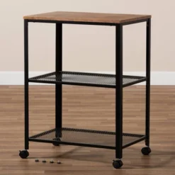 Verna Metal And Wood Kitchen Serving Cart Oak Brown/Black - Baxton Studio -Outlet Baxton Studio Store GUEST 7fd54257 9a00 4696 9a50 4343d5962208