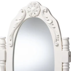 2pc Veronique White Finished Wood Vanity Table With Mirror And Ottoman White - Baxton Studio -Outlet Baxton Studio Store GUEST 80184e35 b853 4773 ba9d 826adcc20dd6