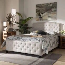 Marion Fabric Upholstered Button Tufted Panel Bed - Baxton Studio -Outlet Baxton Studio Store GUEST 80603173 fae8 4b3e bb63 646383e71973