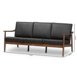 Venza Mid-Modern Walnut Wood Faux Leather 3 Seater Sofa Black - Baxton Studio -Outlet Baxton Studio Store GUEST 80bfc8ee 1c72 4e18 a4e7 08a47aa73709