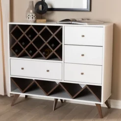 Baxton Studio Savino And Walnut Finished Wood Wine Cabinet White/Brown - BaxtonStudio -Outlet Baxton Studio Store GUEST 81486eca 447a 418c 8b2b be0d6d2a7211