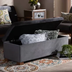 Roanoke Velvet Upholstered Grid Tufted Storage Ottoman Bench - Baxton Studio -Outlet Baxton Studio Store GUEST 81b01a10 efb3 4101 96cc 42539e04b7cb