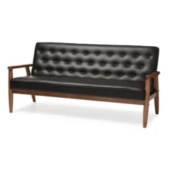 Sorrento Mid-Century Retro Modern Faux Leather Upholstered Wooden 3 Seater Sofa - Baxton Studio -Outlet Baxton Studio Store GUEST 820a3a0b ab24 438c a1ec 1f99ad811f39