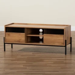 Tasman Wood And Metal 2 Door TV Stand For TVs Up To 45" Natural Brown/Black - Baxton Studio -Outlet Baxton Studio Store GUEST 826d49df f57a 4e09 ac6f 8ebfb0d25646