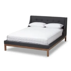 Louvain Modern And Contemporary Fabric Upholstered Walnut - Finished Platform Bed Dark Gray - Baxton Studio -Outlet Baxton Studio Store GUEST 82868ba9 17be 47f0 bc79 319a3fc932bd