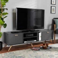 Kelson Wood TV Stand For TVs Up To 55" Dark Gray/Gold - Baxton Studio -Outlet Baxton Studio Store GUEST 8286d82d c8a6 46ab 8cc0 4538b5e43359