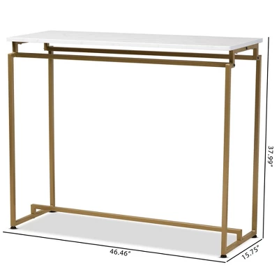 Renzo Metal Console Table With Faux Marble Tabletop White/Gold - Baxton Studio 7 Renzo Metal Console Table With Faux Marble Tabletop White/Gold - Baxton Studio - Image 7