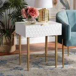 Marcin Wood And Metal 1 Drawer Nightstand White/Gold - Baxton Studio -Outlet Baxton Studio Store GUEST 83179df7 7cdf 4da1 8ba0 8590f256aa90