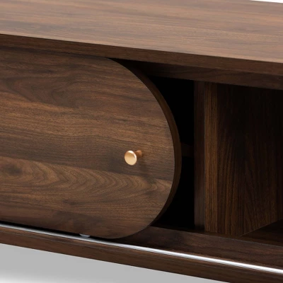 Dena Wood And Gold TV Stand For TVs Up To 60" Walnut - Baxton Studio 4 Dena Wood And Gold TV Stand For TVs Up To 60" Walnut - Baxton Studio - Image 4